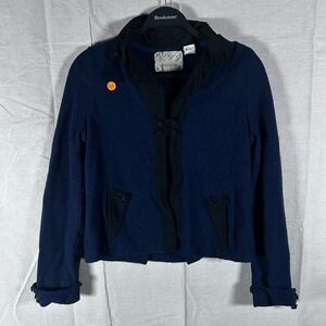 Sparrow Anthropologie Navy Blue Lambswool Cardigan Jacket Nylon Trim Size M